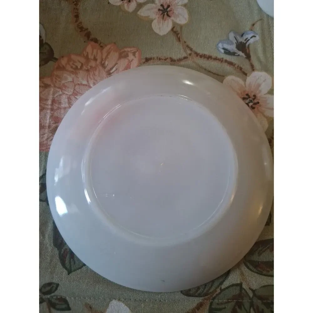 Two Vintage Anchor Hocking Fire King Milk Glass Floral Teacups & Saucers